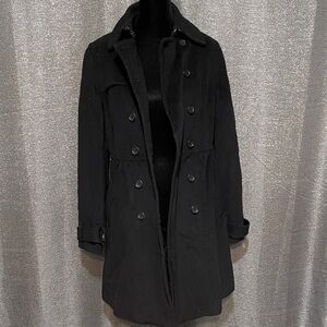 Lands' End Black Double-Breasted Trench Coat